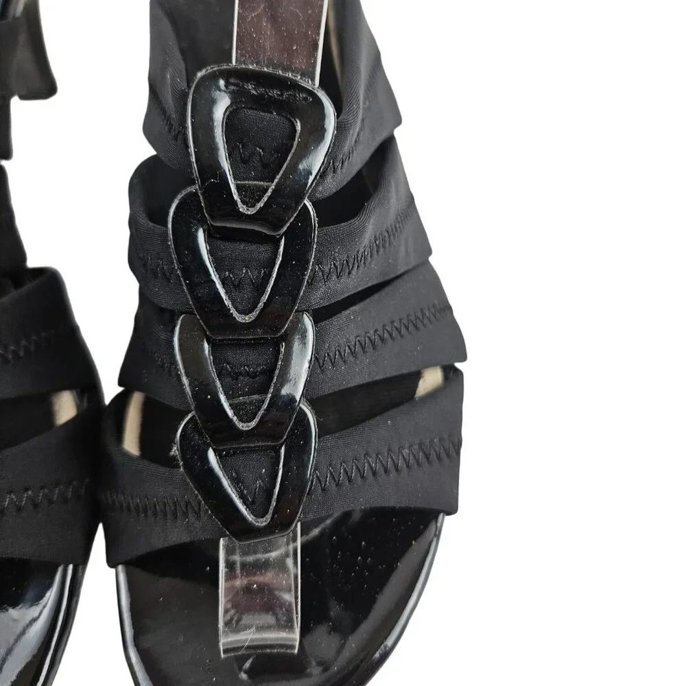 East 5th Black Heeled Sandals Decorative Fabric Straps Open Toe Slip On 199680 8 - Picture 5 of 8